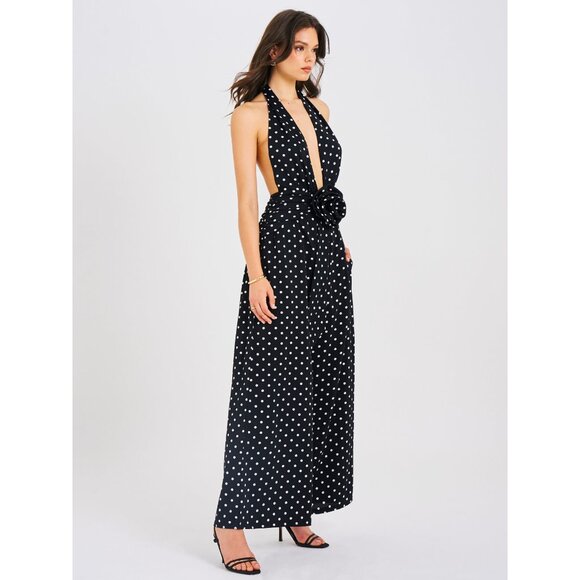 Oriana Black Polka Dots Halter Jumpsuit - Picture 8 of 16
